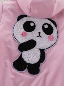 少女粉色拉链连帽夹克，绣有可爱熊猫图案，休闲可爱，秋冬 - 粉色 - 查看 4