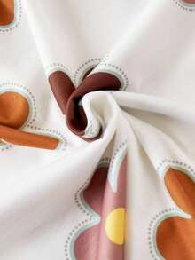 Sparklyn 2pcs/Set Girls Floral All-Over Print T-Shirt And High Waist Textured Wide Leg Pants Set - Brown - View 4