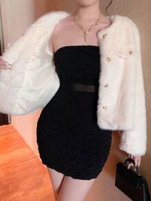 DAZY 女式时尚休闲常规单排扣仿皮草外套韩版女式大衣