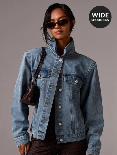 Athîral 休闲时尚简约百搭前扣长袖女式牛仔夹克，秋季女装，西部风女式牛仔夹克，女式蓝色女式超大码女式牛仔夹克，蓝色女式超大码女式