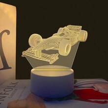 1PC 3D Race Car Night Light - Warm LED Ambient Lighting For Bedroom Nursery, Realistic Automotive Design With Cozy Atmosphere - White - View 5