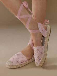 Styleloop Giày bệt buộc dây đen bằng dây đay, trang nhã, giản dị, dự tiệc, hẹn hò, đám cưới - Hồng - Xem 3