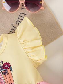 SHEIN Baby Girl Summer Floral Print Sleeveless Patchwork Dress, Cute Ruffled Hem Casual Princess Dress For Outdoor - Multicolor - View 6
