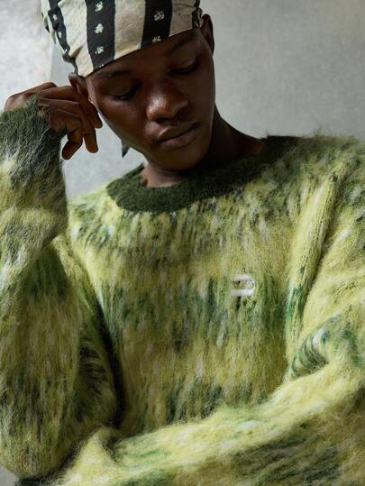 NEON BLANC NEON BLANC Men's Knitted Sweater, Green Soft Mohair Slouchy, High-End Knitted Pullover, Hand Wash Or Dry Clean, Suitable For Autumn/Winter, Grunge Style