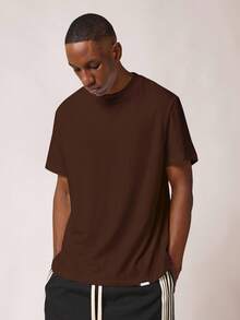 SUMWON Premium Crew Neck Short Sleeve Cotton Basic T Shirt Essential Regular Fit Casual Everyday Comfort Solid Classic Core Style For All Season Plain - Coffee Brown - View 1