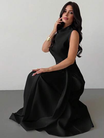 Firerie Spring/Summer New Elegant Romantic Date/Casual Commute White Pleated Collar Sleeveless Cinched Waist Tie Wrap High Slit Flared Maxi Dress, Vacation Dress, Commute Dress, Valentine's Day, Wedding Season, Back To School Season, Fall Women Clothes, Country Outfits Women, Going Out Tops Women, Travel Outfit Airport, All White Dresses, Airport Outfit For Women, All White Party Outfit Women, Office Outfits For Women