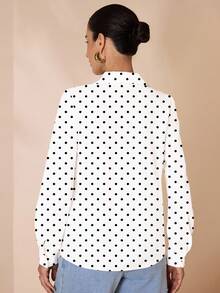 Glamance Anis Illustration Women's Polka Dot Print Long Sleeve Shirt, Office Wear Top For Commuting, Autumn Polka Dot Shirt Polka Dot Top Business Casual Top For Women Women Elegant Shirt