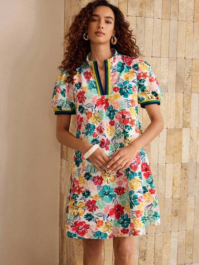 Glamance Yin Creative Studio Rochie elegantă de damă cu imprimeu floral și mâneci bufante, stil de vacanță, rochie de toamnă elegantă, casual