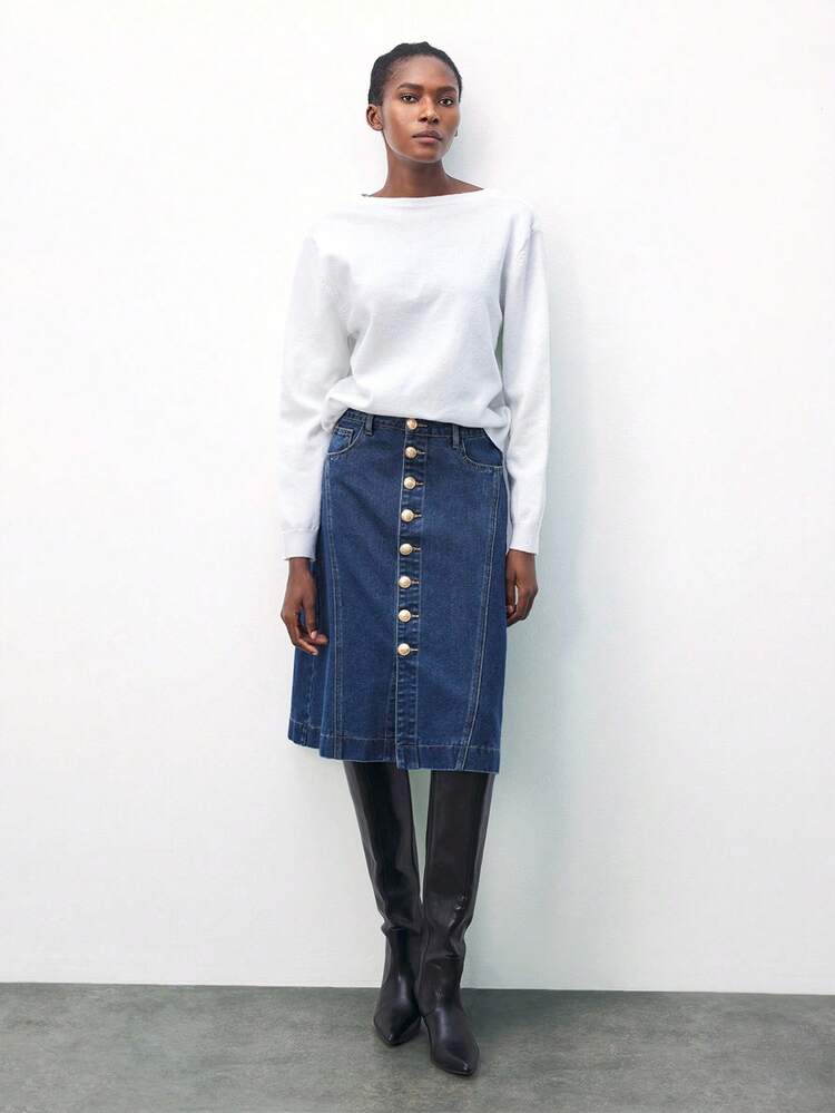 SHEIN Maija レディース シンプル デイリー ブルーデニムスカート