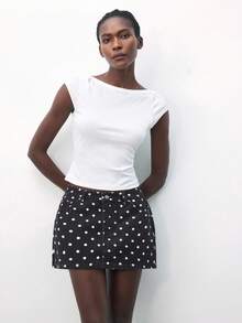 Maija Women's Polka Dot Denim Mini Skirt, Urban Chic Business Casual Streetwear Y2K Style, Suitable For Halloween, Christmas, Party, Music Festival - Black - View 6