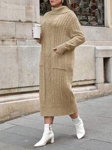 EURMUSE PLUS SIZE SPEACIAL DESIGN SWEATER DRESS Comfortable Dress Modest Dress - Beige - View 5