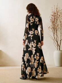 Arave Women's Casual Floral Print Dress, Autumn Fall Cloth For Women - Black - View 3