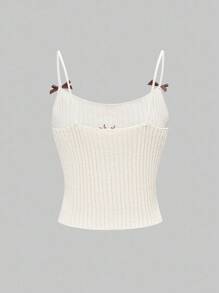 ROMWE Fairycore Y2K Cute Deer Embroidery Camisole + Allover Deer Print Knit Pants 2 Pieces Set - Beige - View 6