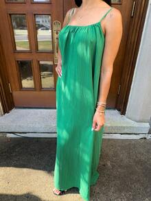 Carolina Barros 2025 年夏季新款音乐节、复活节、圣帕特里克节、西部、波西米亚风格连衣裙，适合生日派对、毕业典礼、学生、日常休闲、度假、邮轮、海滩、日光浴、时尚无袖可调节肩带、宽松版型、宽条纹纹理、卡其色、女式连衣裙 - 綠色 - 查看 3