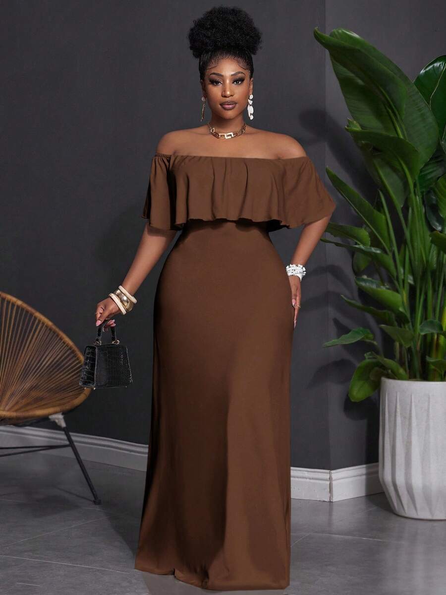 Slaydiva Vestido ajustado con un hombro y volantes en el bajo, diseño minimalista y versátil, adecuado para la playa, talla grande