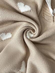 EMERY ROSE Elegant Heart-Shape V-Neck Lace-Up Knit Sweater