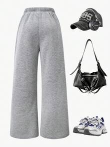 Sparklyn Pantalones de chándal holgados y plisados de felpa con estampado de mariposas y números para niñas preadolescentes, adecuados para el uniforme escolar en otoño e invierno