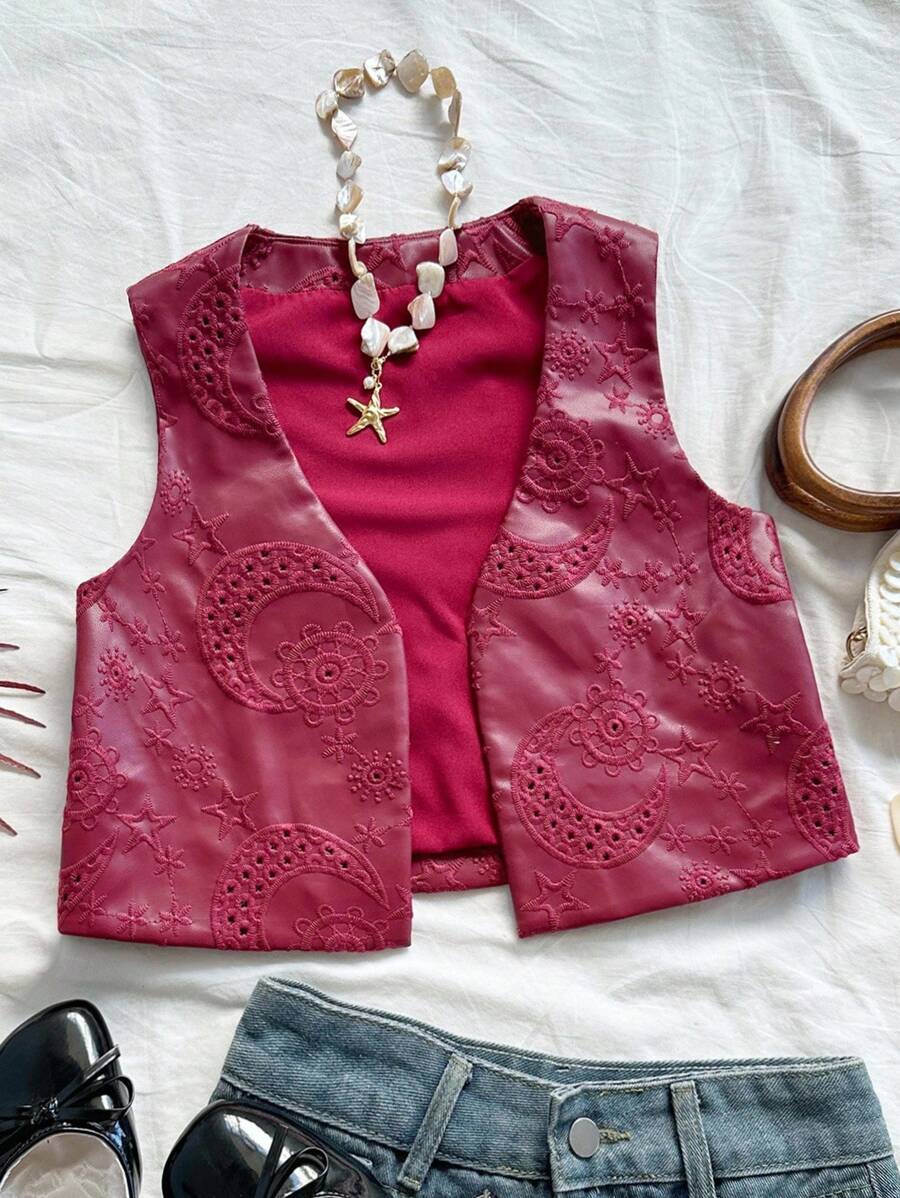Soleia Blusa informal de unicolor con bordado de PU, para fiesta - Burdeos - Ver 1