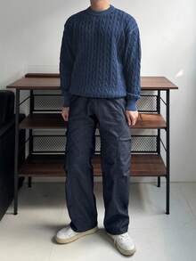 DAZY Navy Blue Cable Cable Knit Sweater For Men, Autumn/Winter - Royal Blue - View 4