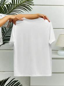 INAWLY Solva 女士宽松嘴唇印花短袖 T 恤，夏季休闲上衣 - 白色 - 查看 2