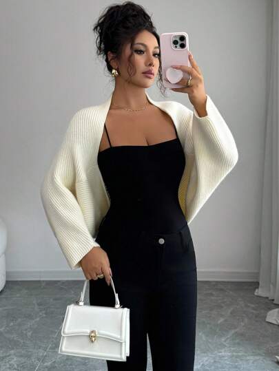 Elenzga Women's Batwing Sleeve Cardigan, Versatile, Elegant, Suitable For Vacation, Holidays, High-End Brand, Knitted Sweater