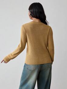 Rafferiza Cárdigan de manga larga de punto de diseño versátil y casual para mujeres - Caqui - Ver 2
