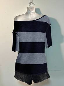 Attitoon 休闲简约复古条纹露肩宽松女式T恤 - 彩色 - 查看 7