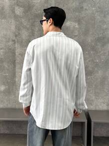 ESTAVOR 男士宽松翻领长袖衬衫，秋季 - 白色 - 查看 4