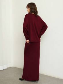 ATUI Studio 2 pièces Ensemble de pull tricoté décontracté à col rond, manches longues et épaules tombantes, couleur unie pour femmes