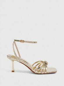 CUCCOO SZL 性感新款金色系带打结时尚优雅女士高跟凉鞋，细带方头细高跟鞋 - 金色 - 查看 4