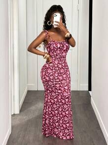 BamGleam Women Floral Print Bodycon Sexy Fashion Elegant Party Vacation Festival Summer Dress - Burgundy - View 5