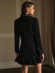 MOTF PREMIUM 羊毛荷叶边下摆连衣裙 - 黑色 - 查看 4