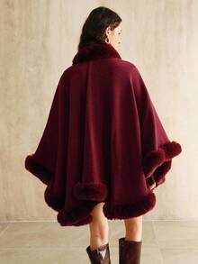 Anewsta 女士优雅婚礼/正式场合披肩斗篷，秋冬季 - 酒紅色 - 查看 2