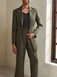 Aveloria Modichic Bộ vest blazer dài 1 nút ôm vừa vặn phong cách đi làm và quần ống loe cho nữ - Màu nâu  Mocha - Xem 6