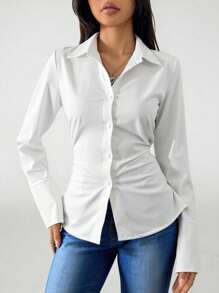 Big Boy Fitted Shirt - Unique Children's Autumn Blouse, White Inner Layer Clothing, Suitable For Office Wear, Long Sleeves - White - View 2