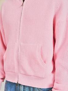 SWAVVY Men's Stylish Solid Color Zip-Up Hooded Cardigan, Autumn, For Fall Winter - Pink - View 6