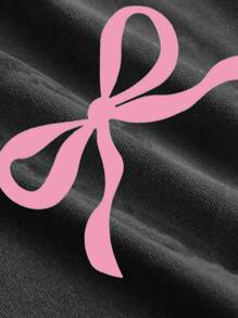 SHEIN Girlism 2 件套青少年女孩休闲宽松插肩袖圆领图案 T 恤和短裤套装，轻质针织套头衫和抽绳短裤，适合日常穿着、返校、假期、户外活动、春季 - 黑色 - 查看 6