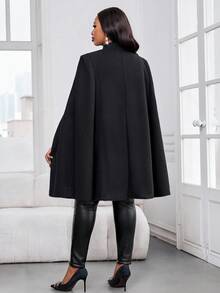 SHEIN Lady Ropa de otoño talla grande para mujeres, capa profesional de negocios, chal, abrigo gris, chaqueta de otoño e invierno para salir, blusa negra, ropa de maestra, atuendos de otoño para mujeres, atuendos de otoño, vestido marrón de invierno para mujeres, abrigo de invierno para mujeres, disfraces de Halloween talla S, abrigo negro, capa abrigo para mujeres - Negro - Ver 2