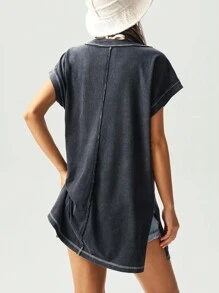 Bohemela Bohemian Style Solid Color V-Neck Sleeveless Loose Washed Knit Mini Dress For Women, Suitable For Music Festival, Beach Vacation - Black - View 7