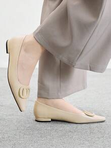 CUCCOO BIZCHIC Zapatos de tacón bajo cómodos con puntera en punta de estilo francés en color albaricoque para mujer