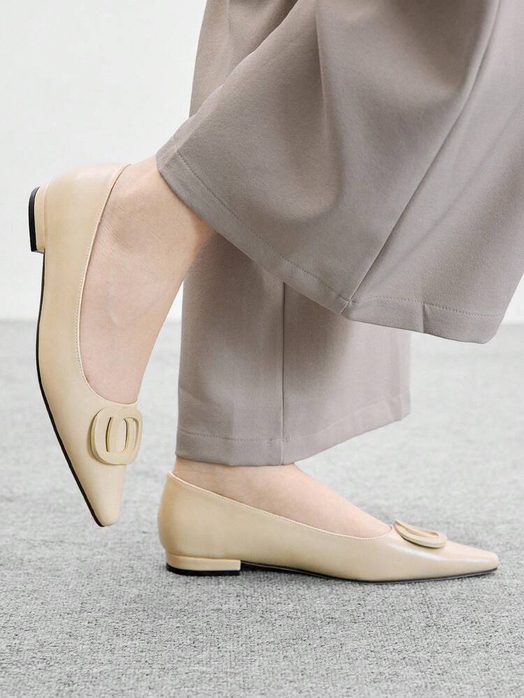 CUCCOO BIZCHIC French Style Apricot Pointed Toe Low Heel Slip-On Comfortable Dress Pumps For Women