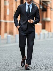 Manfinity Bizformal Men's Business Casual Suit, Notched Lapel, Chest Pocket With Color Accent Decor, Suitable For Commute, Outdoor, Wedding, Party, 2 Pieces Suit Set, Jacket And Trousers Men Black Suit Men Casual Suit Slim Fit Suit Men Blazer And Pants Men Elegant Outfit Men Slim Fit Suit Men Black Suit Black Suit Outfit Men Two Pieces Suit Men Dress Suit Men Suit Men Elegant Suit Men Suits Slim Fit - Black - View 1