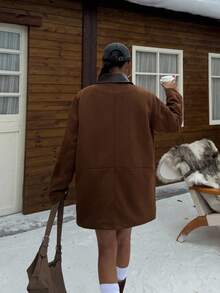 Muchica 女式秋季撞色翻领长袖单排扣多口袋休闲夹克 - 棕色 - 查看 2