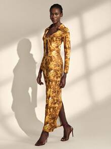 Almamuse Women Elegant Floral Print Skirt & Long Sleeve 2 Pieces Set Fall Cloth For Women - Orange - View 7