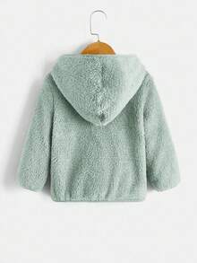 SHEIN Young Boy Casual Hooded Fleece Jacket,In Fall/Winter - Mint Green - View 2