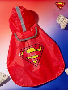 SUPERMAN X PETSIN 1pc Red Hooded Rain Poncho For Dogs, Pet Outdoor Raincoat