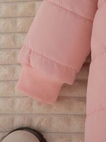 SHEIN 1 bộ đồ liền thân mùa đông mới 2020 cho bé gái, có mũ trùm đầu, có khóa kéo phía trước, thêu họa tiết tai gấu, bo gấu và ống quần, ấm áp, thường ngày - Hồng - Xem 7