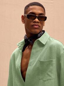 Musero 男士宽松长袖亚麻衬衫套装上衣（仅限春夏度假复活节款） - 綠色 - 查看 5