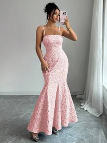 Rafferiza 时尚百搭无袖缎面花卉纹理蓝色女式派对连衣裙 - 淺粉色 - 查看 7