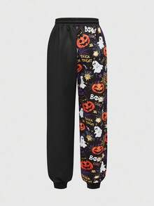 ROMWE 2pcs/Set Halloween Pumpkin & Ghost Print Tank Top & Sweatpants - Multicolor - View 6